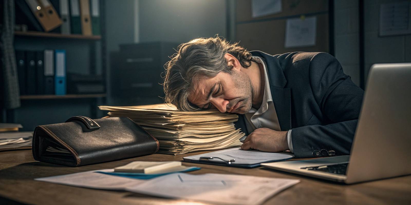 Illustration d'un entrepreneur qui s'épuise au travail, son portefeuille restant vide