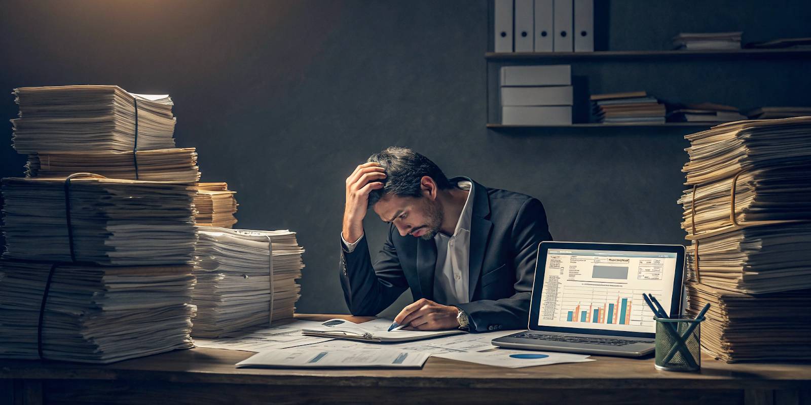 Illustration d'un entrepreneur qui prend des décisions d'affaires par désespoir financier