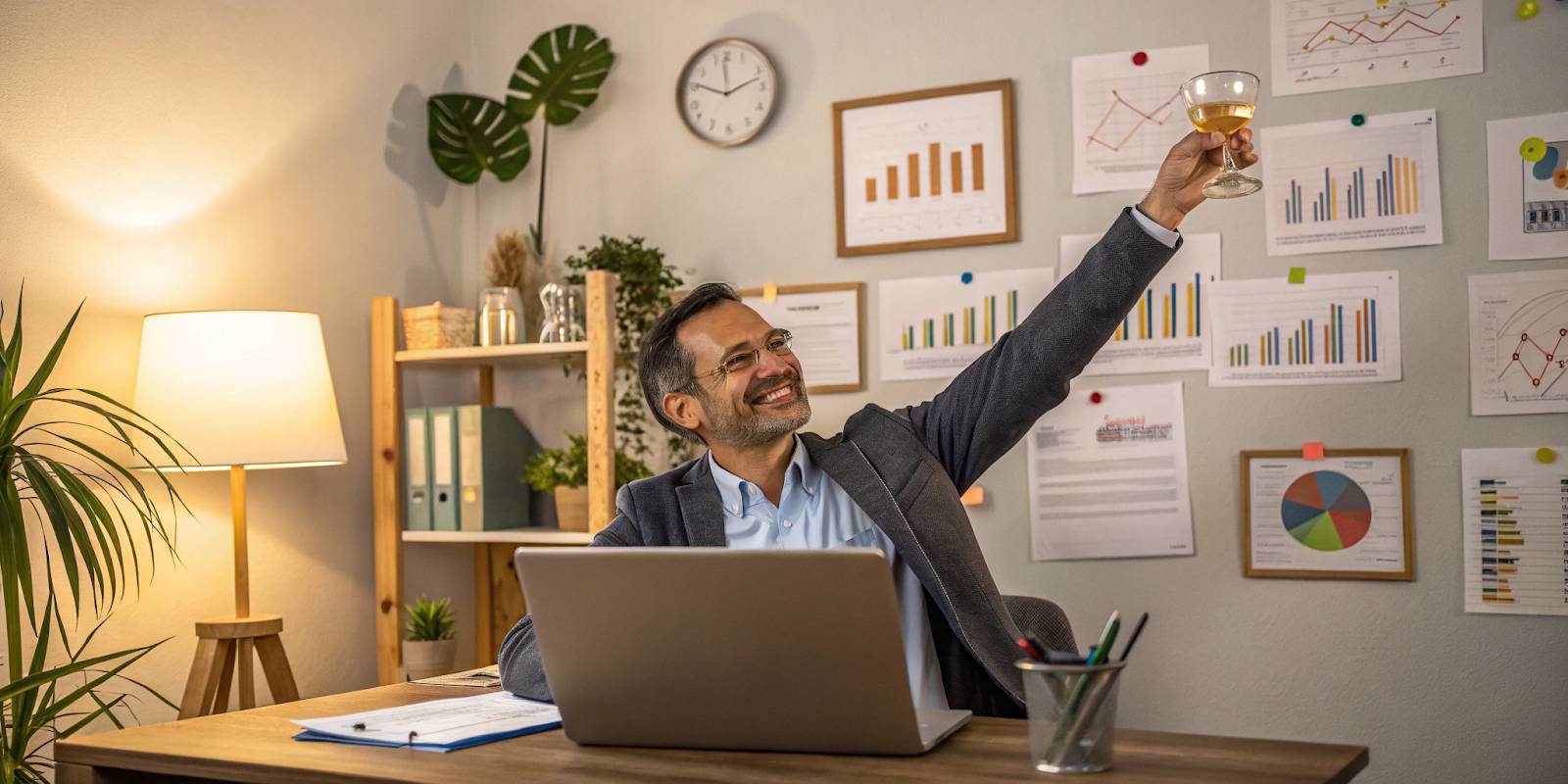 Illustration d'un entrepreneur qui célèbre ses petites victoires commerciales pour bâtir sa confiance