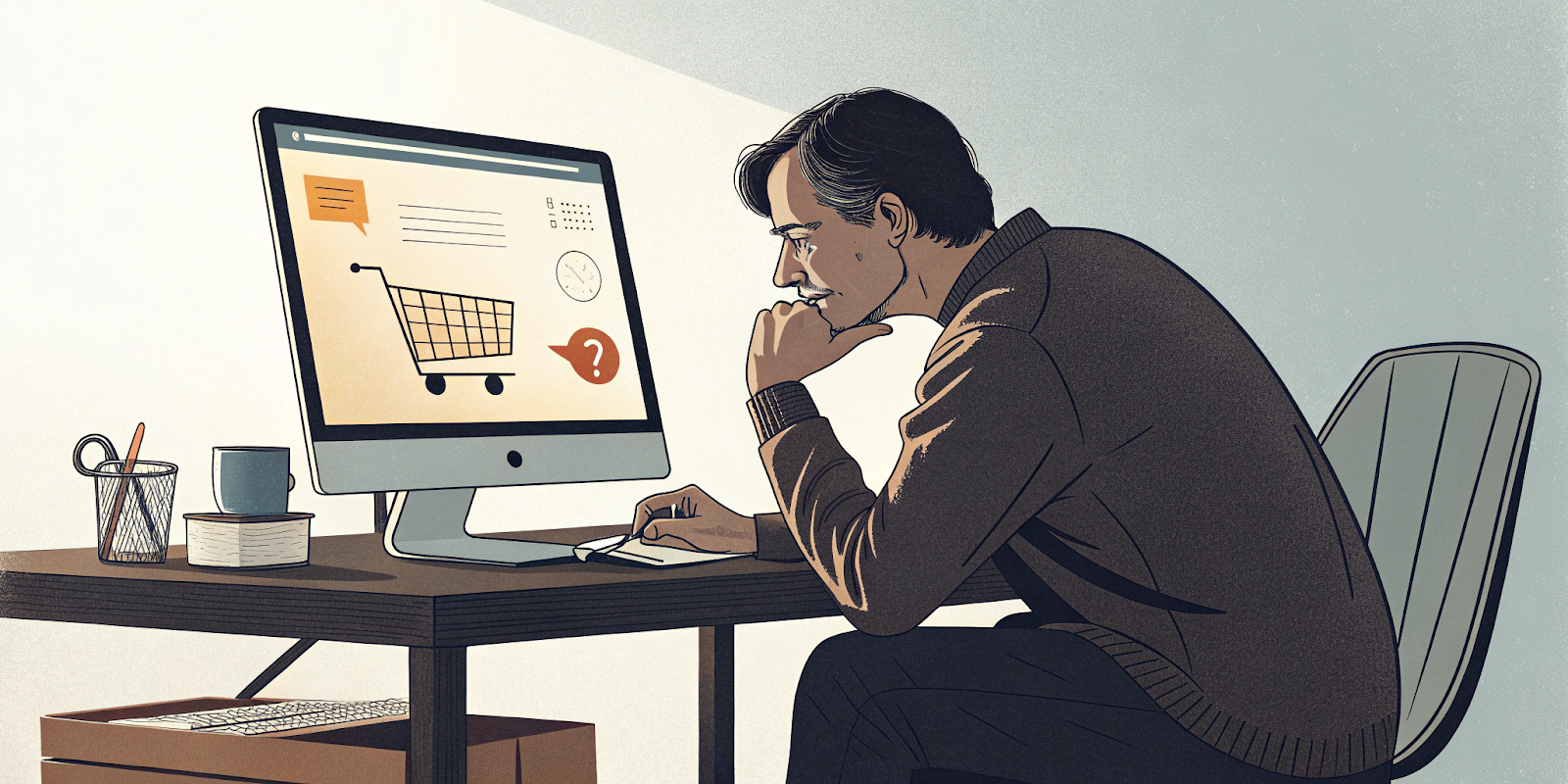 Illustration d'une personne avec un point d'interrogation, symbolisant la confusion face à une offre peu claire.